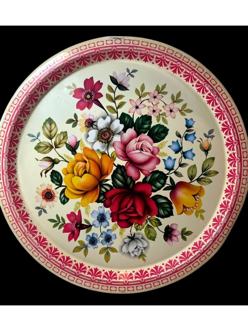 Elite Trays Round Floral Metal Serving Tray 13" Made In England